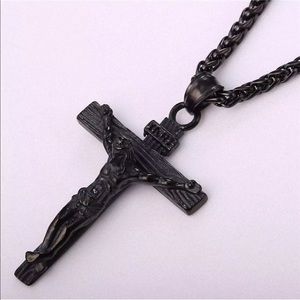Black Crucifix Jesus Cross Necklace